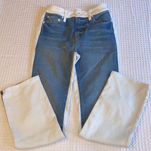 NEW! JONATHAN SIMKHAI Size 27 RIVER HIGH-RISE STRAIGHT Jean 2 Tone White Blue - Picture 3 of 17